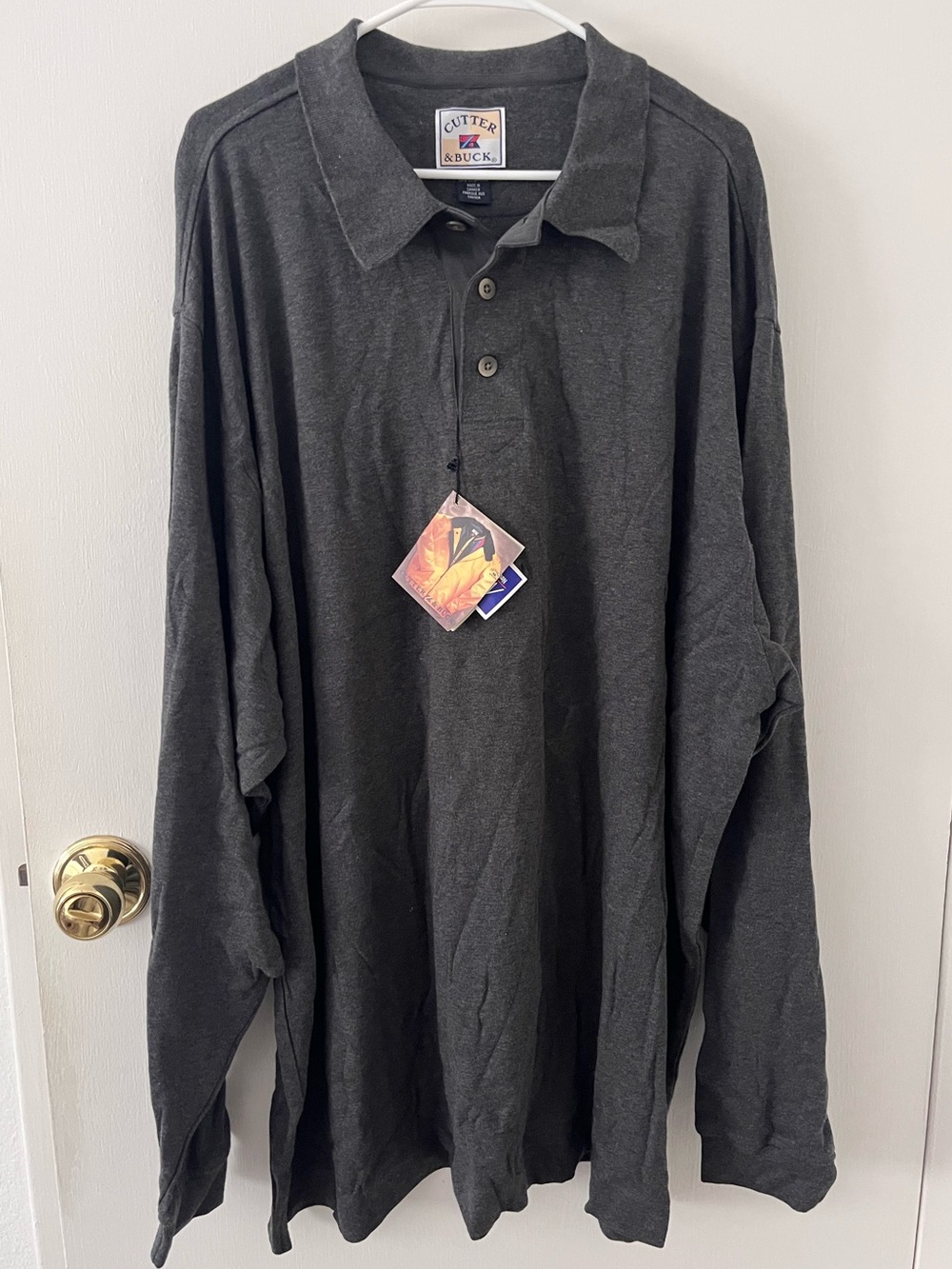 NWT Cutter & Buck Men’s Long Sleeve Polo Charcoal Gray 100% Cotton 4XL Tall